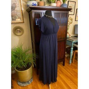 Size L Maxi Dress Navy Blue Short Sleeves
